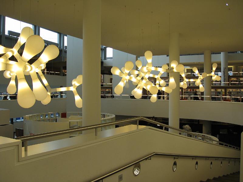 IMG_1494.jpg - The entrance to the Amsterdam Public Library (OBA).  The lighting fixtures looked like abstract balloon animals.    Library Home  